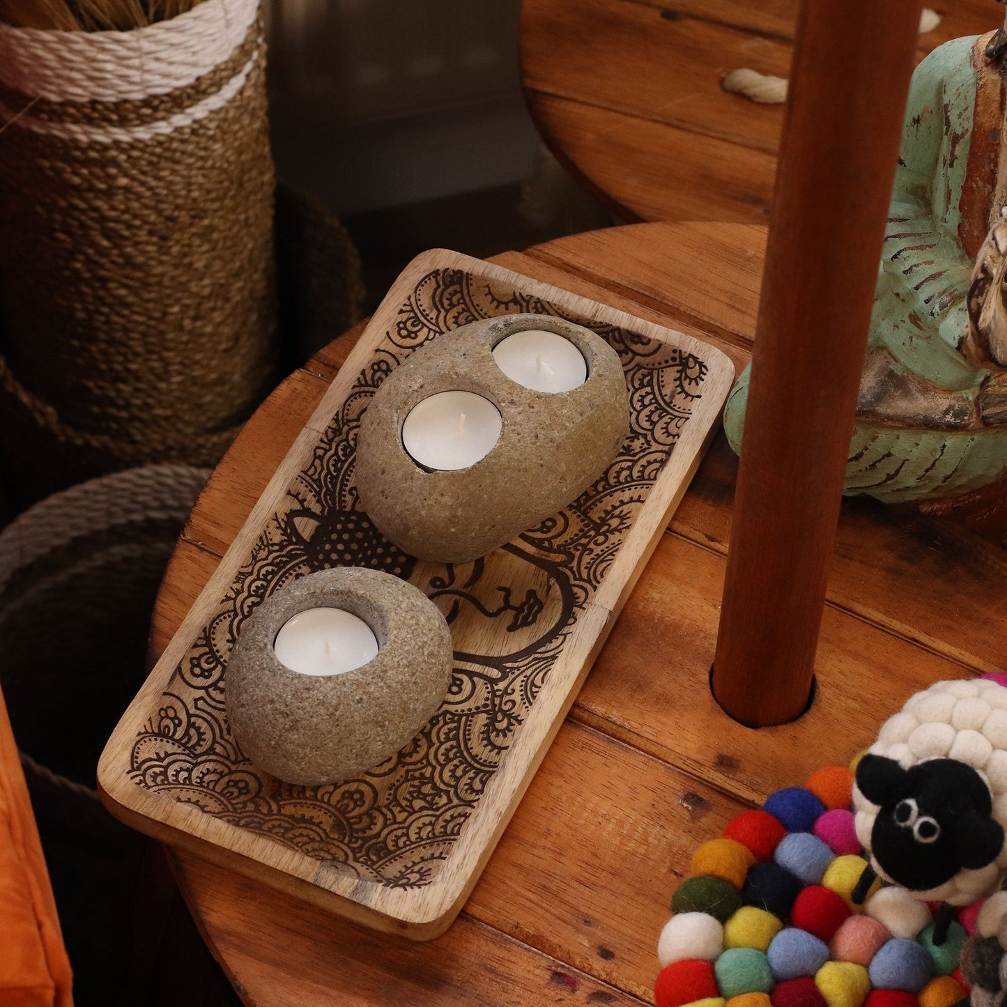 Natural Riverstone Candle Holder - Single Nightlight