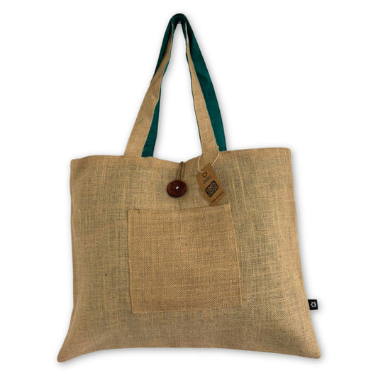 Reversible Jute & Cotton Big Bag - Teal