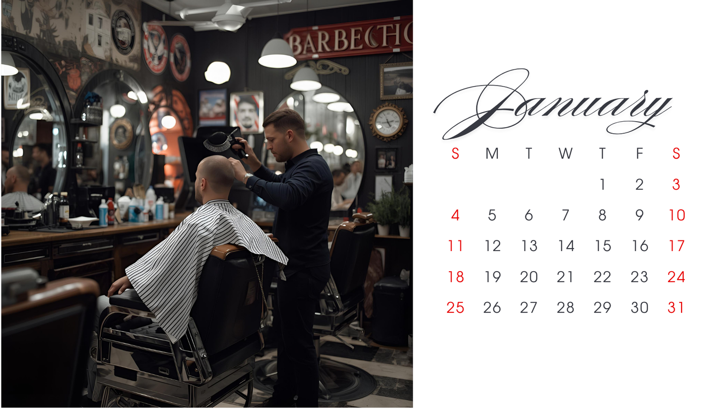 Modern Barbershop 2026 Printable Calendar l Minimal Barber WALL Art for Gentlemen & Professionals