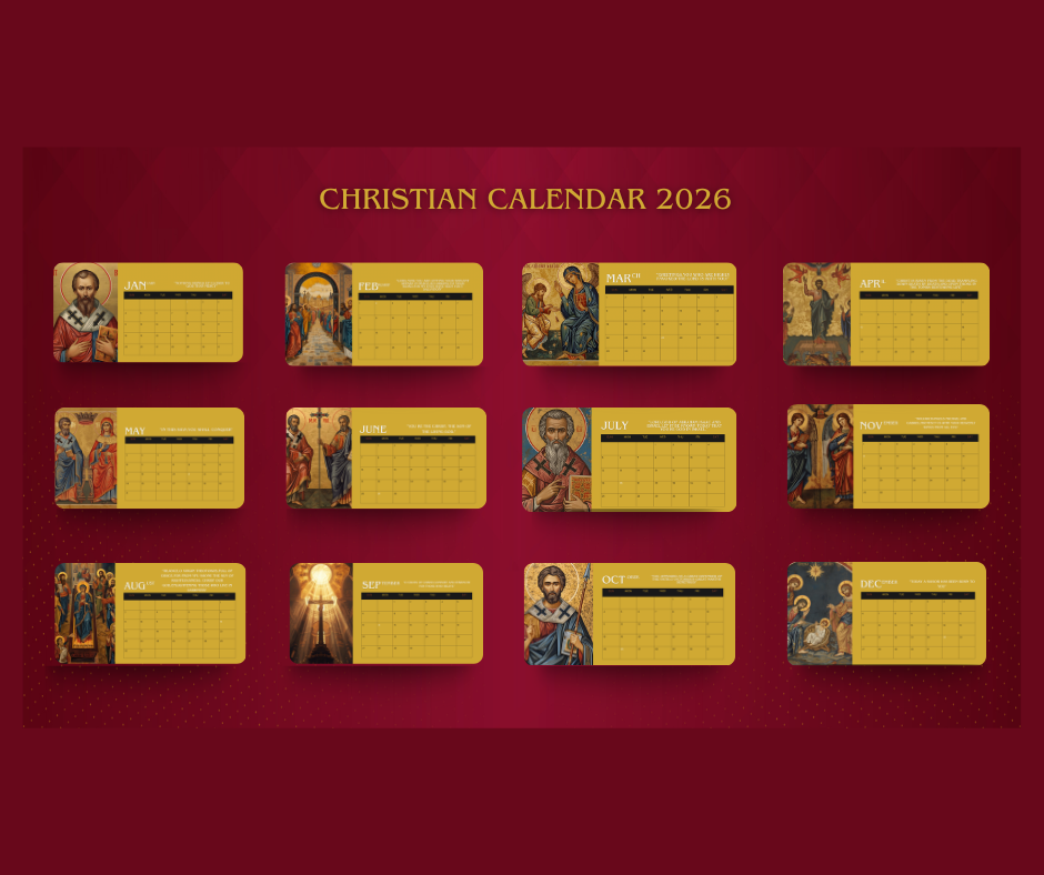 Digital Christian Calendar 2026 l Printable Wall Calendar l Religious Art l Instant Download l Icon Art Calendar 2026