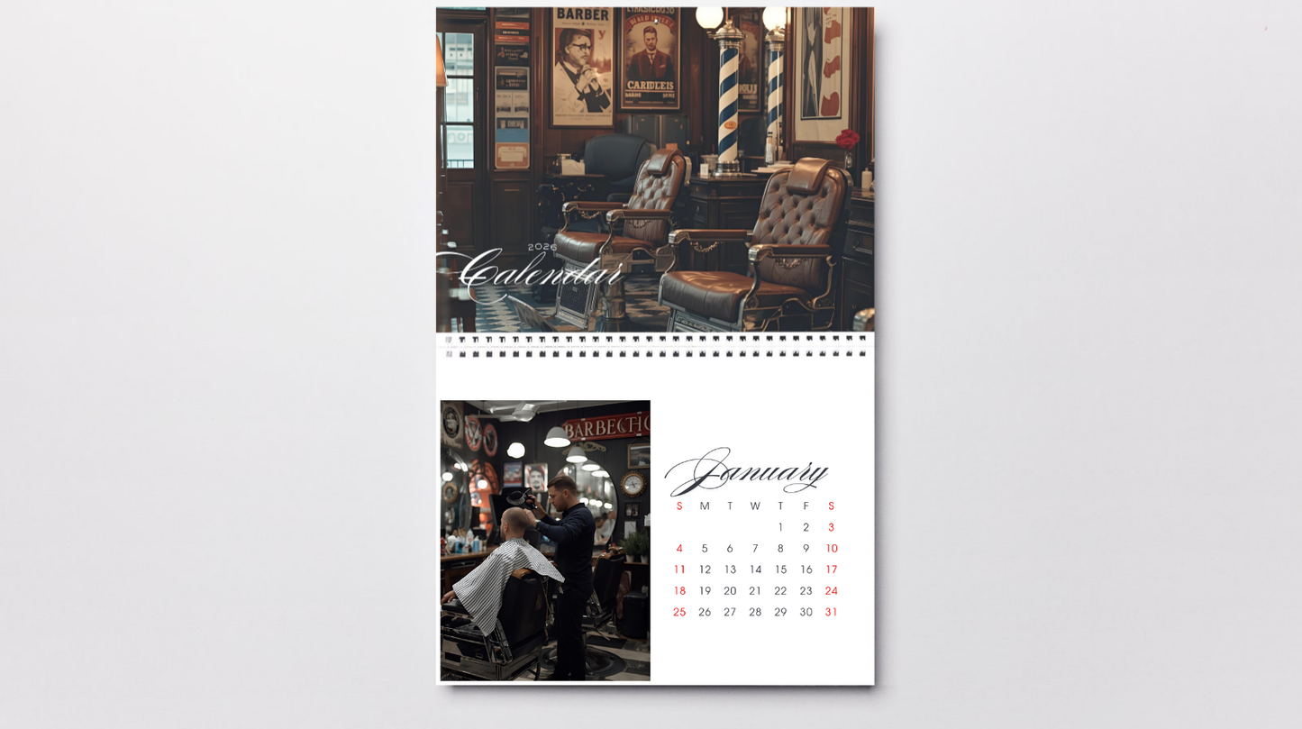 Modern Barbershop 2026 Printable Calendar l Minimal Barber WALL Art for Gentlemen & Professionals
