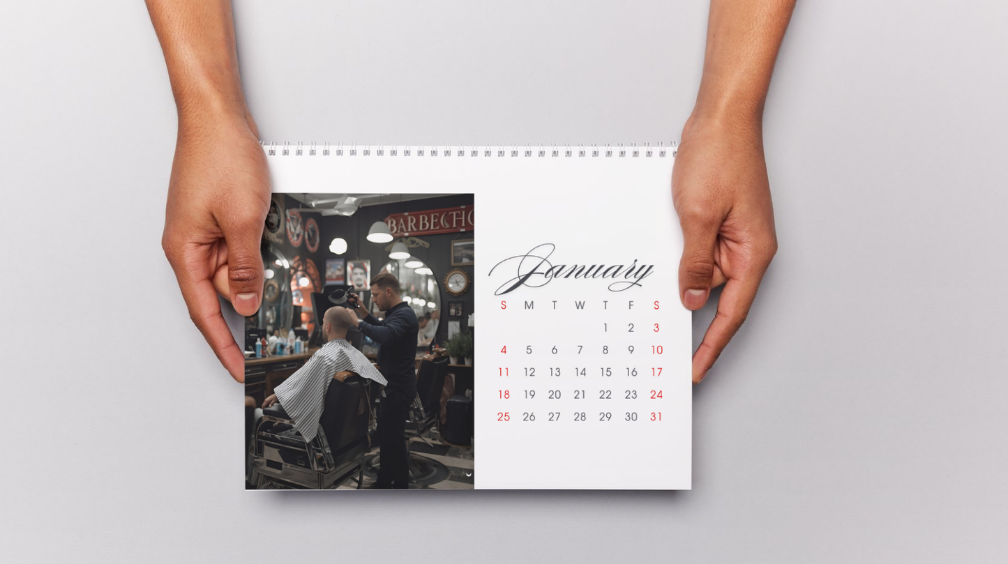 Modern Barbershop 2026 Printable Calendar l Minimal Barber WALL Art for Gentlemen & Professionals